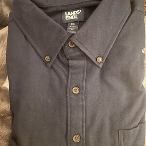 Lands' End Navy Blue Button-Up Flannel Shirt